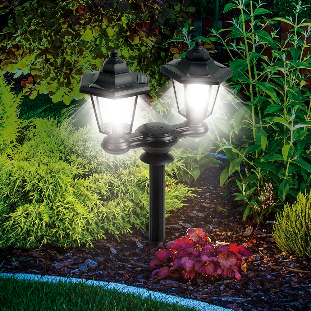 Solar Dual-Head Post Light with Wall Mount, IP65 by Smart Deals Picks