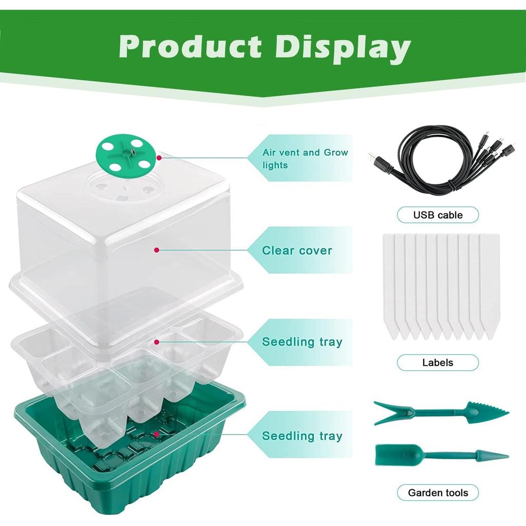 12-Cell Seed Starter Kit with Full Spectrum LED Grow Light by Smart Deals Picks