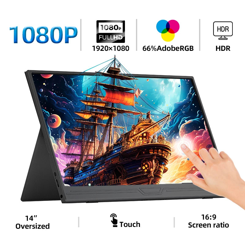 14" Portable Touchscreen Monitor, 1080p, USB-C & HDMI by Smart Deals Picks