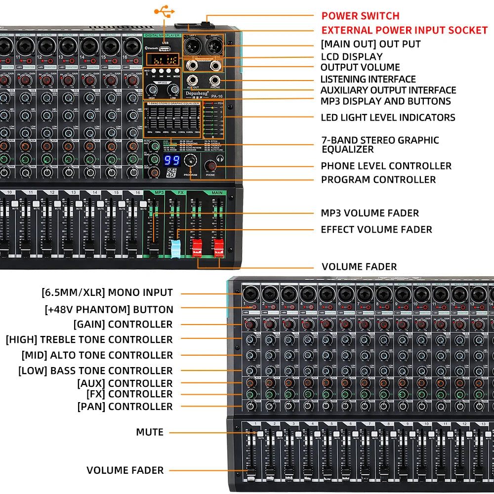 16-Channel DJ & Live Sound Mixer with 99 DSP Effects by Smart Deals Picks