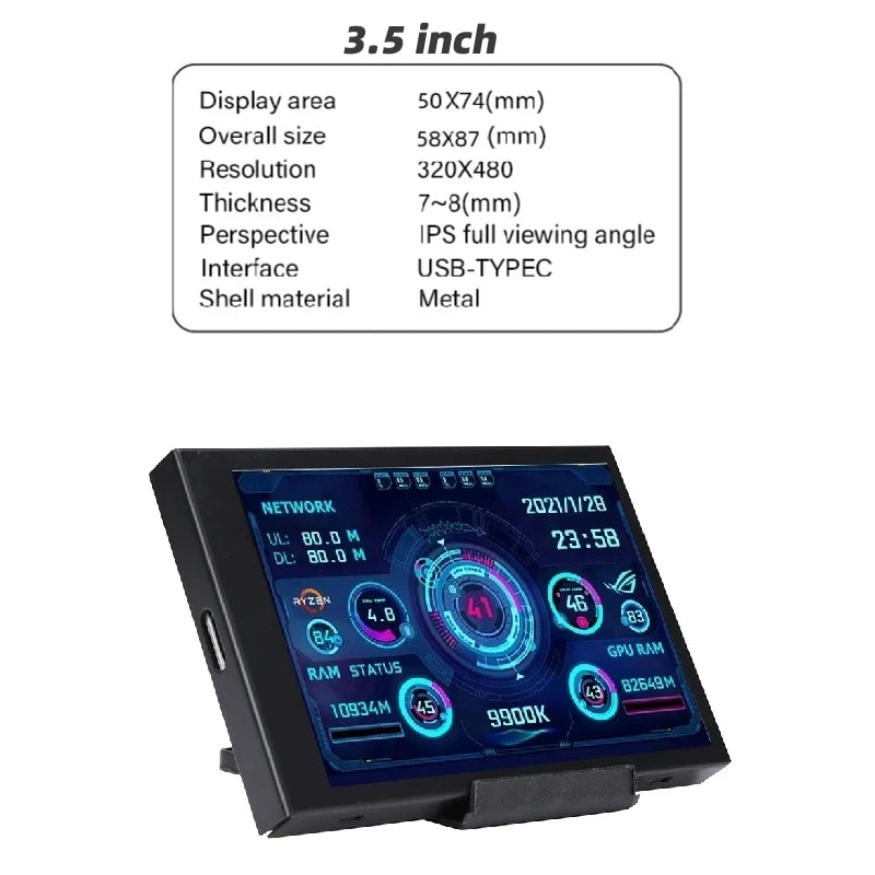 3.5" USB Type-C IPS PC Hardware Monitor Screen by Smart Deals Picks