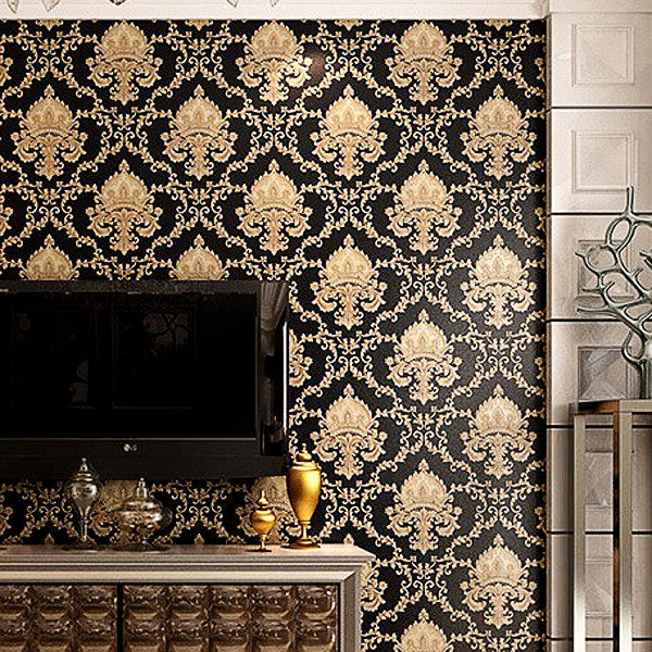 3D Embossed Black and Gold Vinyl Wallpaper Roll by HitMyNeed
