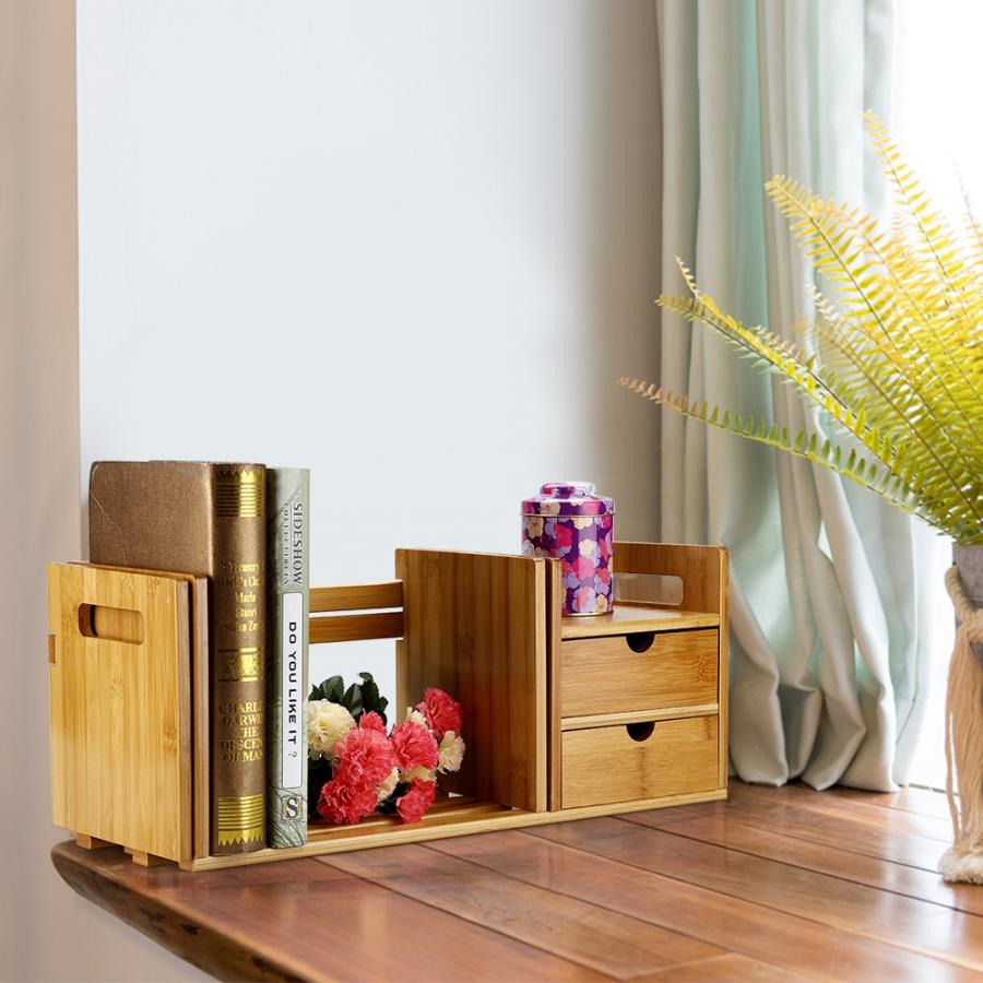 Adjustable Bamboo Desktop Bookshelf with Drawers by HitMyNeed