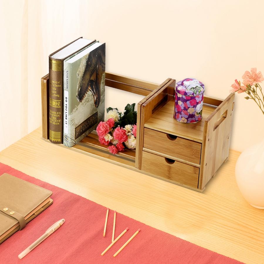 Adjustable Bamboo Desktop Bookshelf with Drawers by HitMyNeed