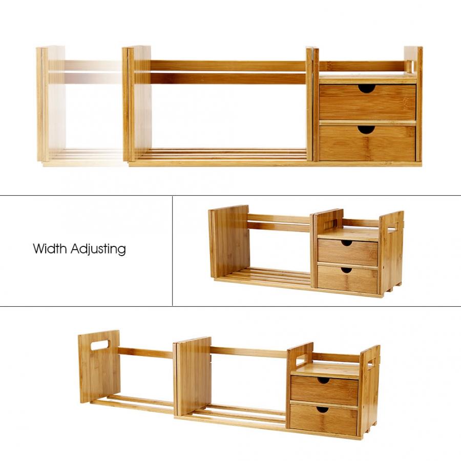 Adjustable Bamboo Desktop Bookshelf with Drawers by HitMyNeed