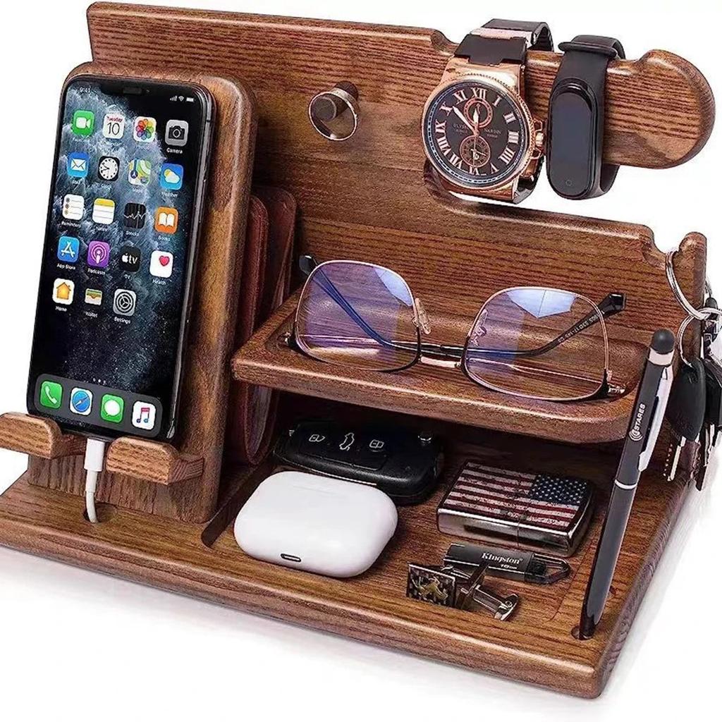 Bedside Wooden Dock for Phone and Accessory Storage by Smart Deals Picks