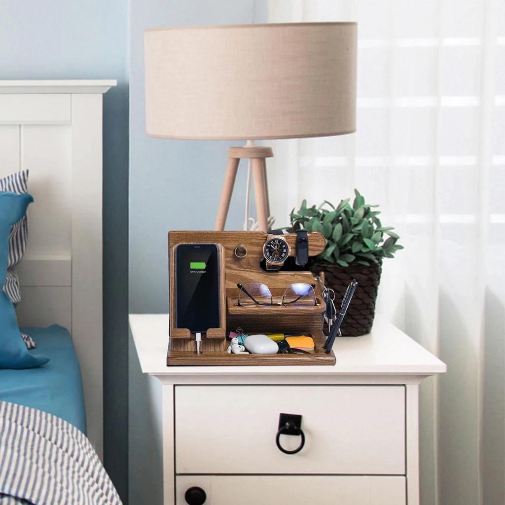 Bedside Wooden Dock for Phone and Accessory Storage by Smart Deals Picks