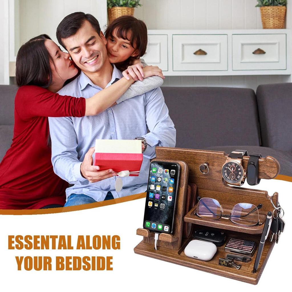 Bedside Wooden Dock for Phone and Accessory Storage by Smart Deals Picks
