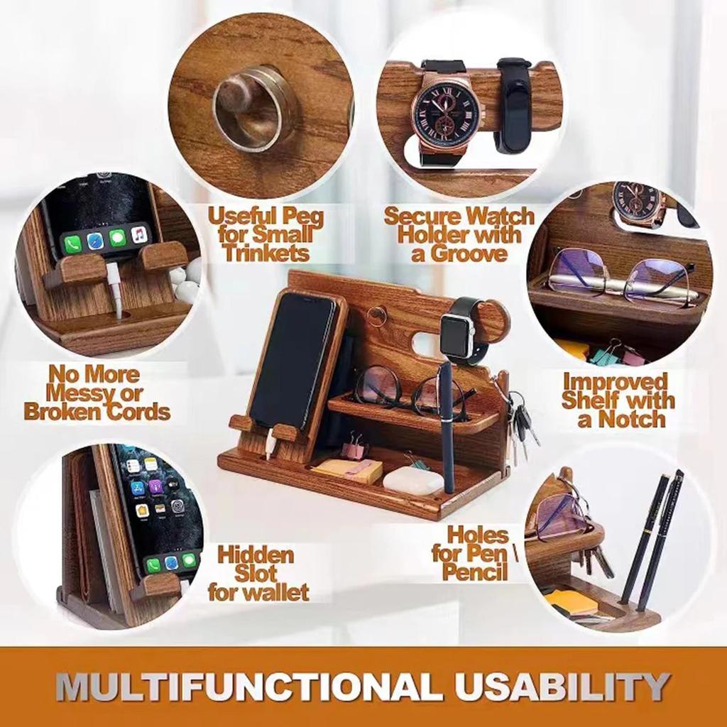 Bedside Wooden Dock for Phone and Accessory Storage by Smart Deals Picks