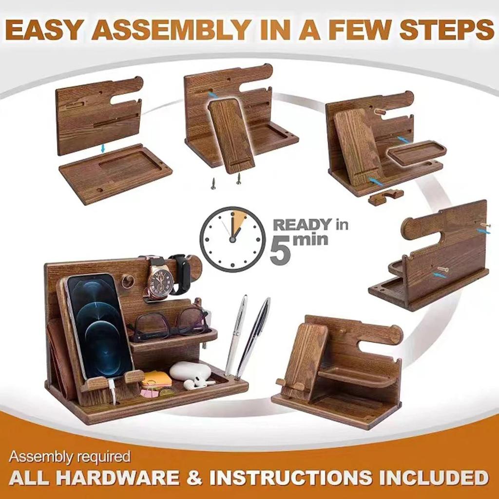 Bedside Wooden Dock for Phone and Accessory Storage by Smart Deals Picks