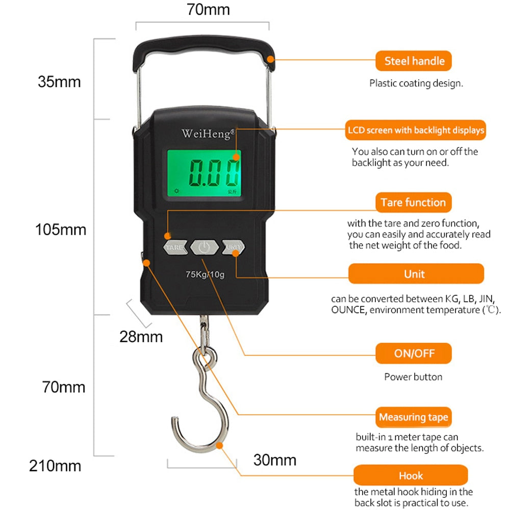 Digital 75 kg Hook Weighing Scale with Tape Measure by Smart Deals Picks