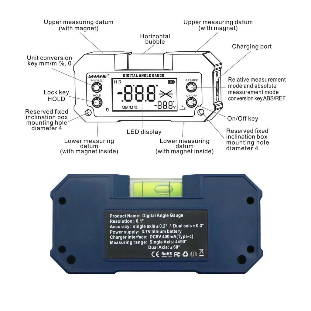 Digital Dual-Axis Inclinometer, Rechargeable Angle Gauge by Smart Deals Picks