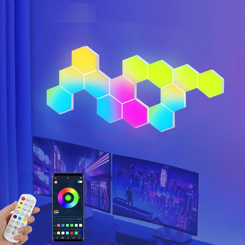 Hexagon RGB Smart Wall Panels with Music Sync LEDs by Smart Deals Picks