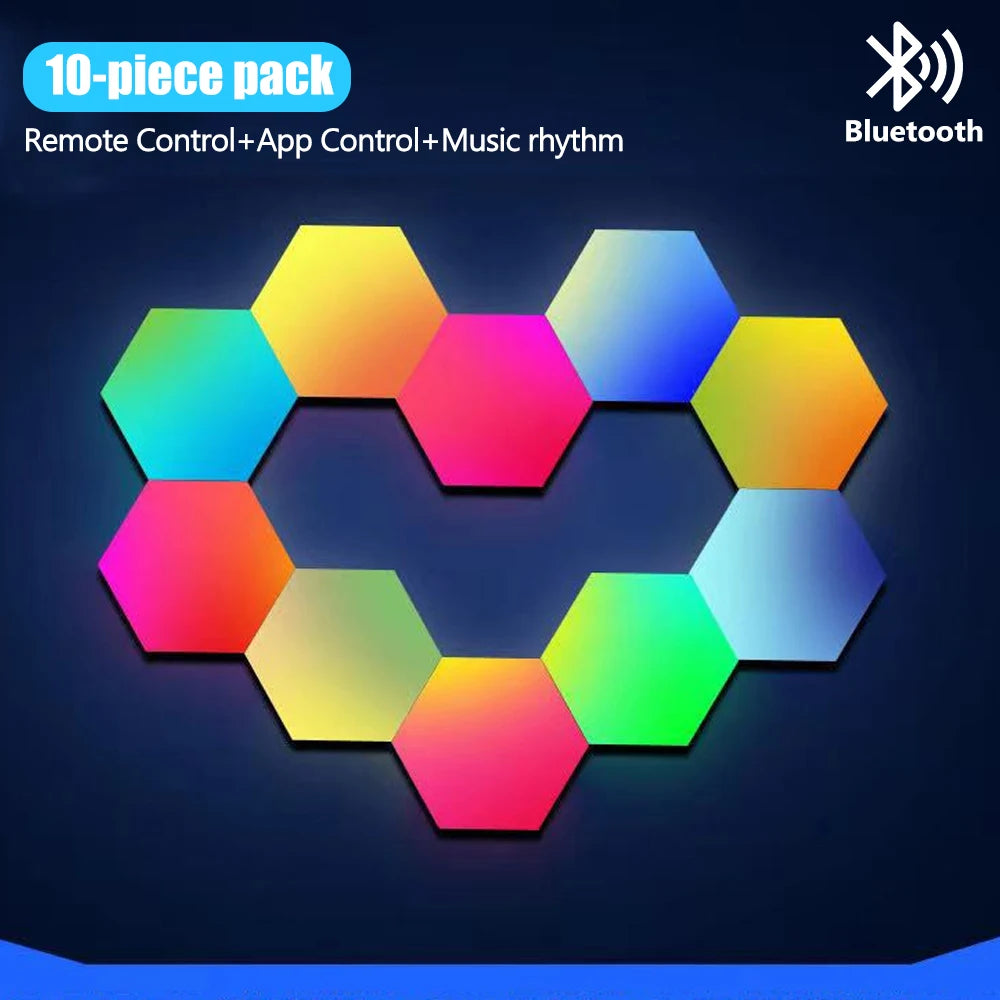 Hexagon RGB Smart Wall Panels with Music Sync LEDs 10pcs-bt by Smart Deals Picks