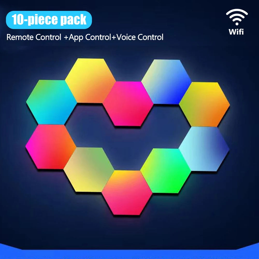 Hexagon RGB Smart Wall Panels with Music Sync LEDs 10pcs-wifi by Smart Deals Picks