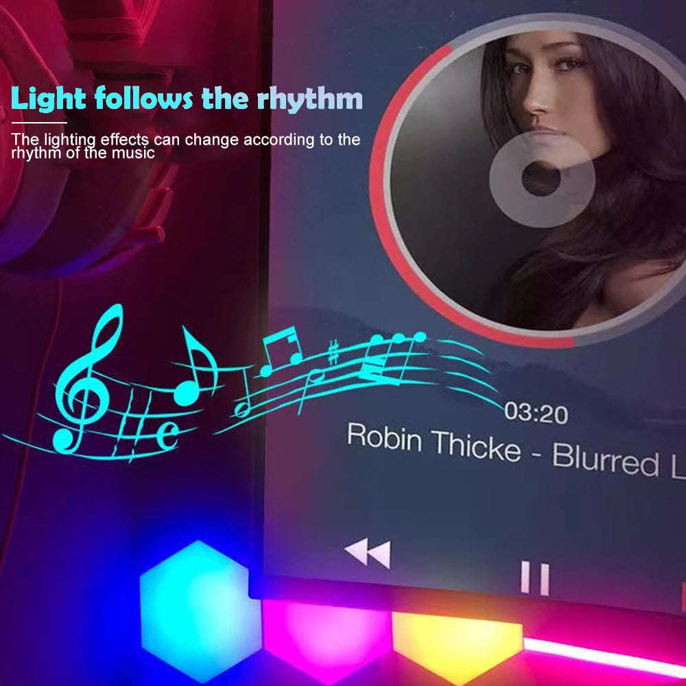 Hexagon RGB Smart Wall Panels with Music Sync LEDs by Smart Deals Picks