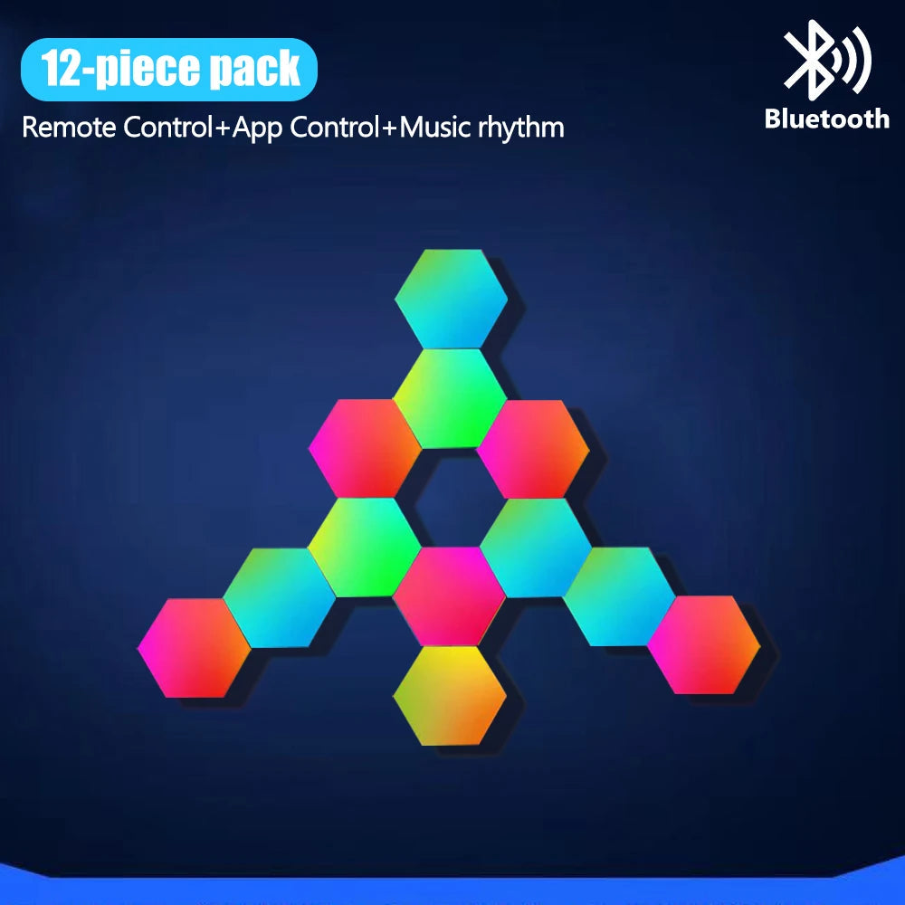 Hexagon RGB Smart Wall Panels with Music Sync LEDs 12pcs-bt by Smart Deals Picks