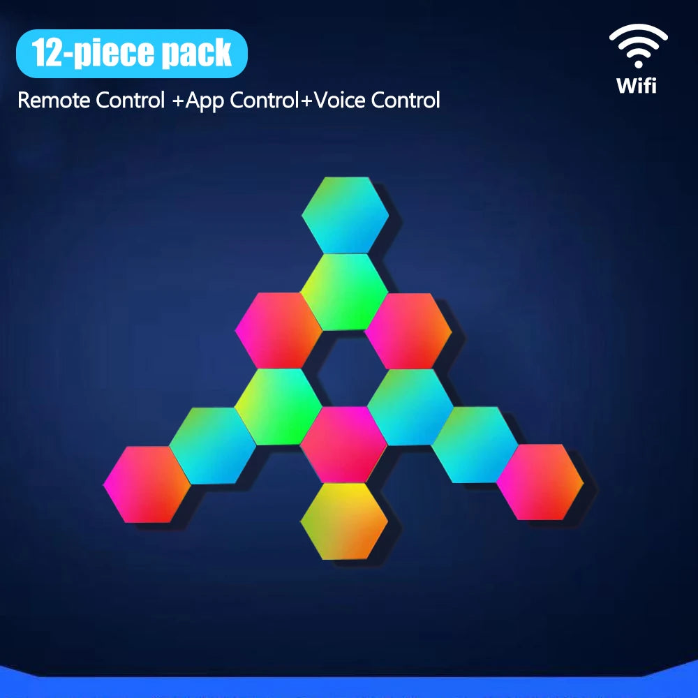 Hexagon RGB Smart Wall Panels with Music Sync LEDs 12pcs-wifi by Smart Deals Picks