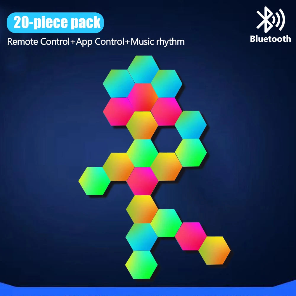 Hexagon RGB Smart Wall Panels with Music Sync LEDs 20pcs-bt by Smart Deals Picks