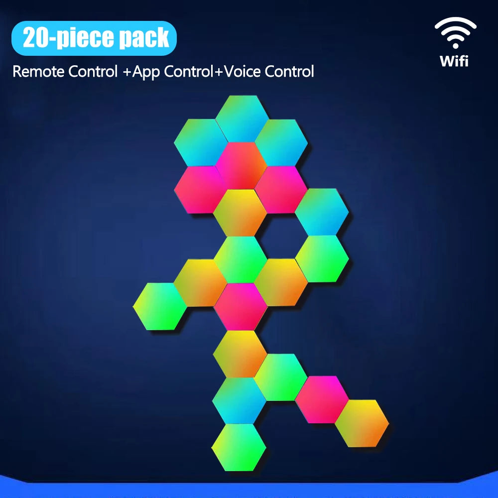 Hexagon RGB Smart Wall Panels with Music Sync LEDs 20pcs-wifi by Smart Deals Picks