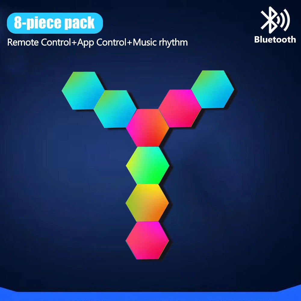 Hexagon RGB Smart Wall Panels with Music Sync LEDs 8pcs-bt by Smart Deals Picks