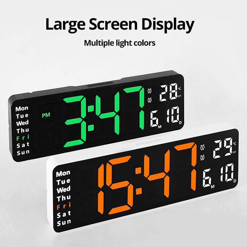 Large LED Digital Wall Clock, Remote, Dual Alarm 13-inches-green by Smart Deals Picks