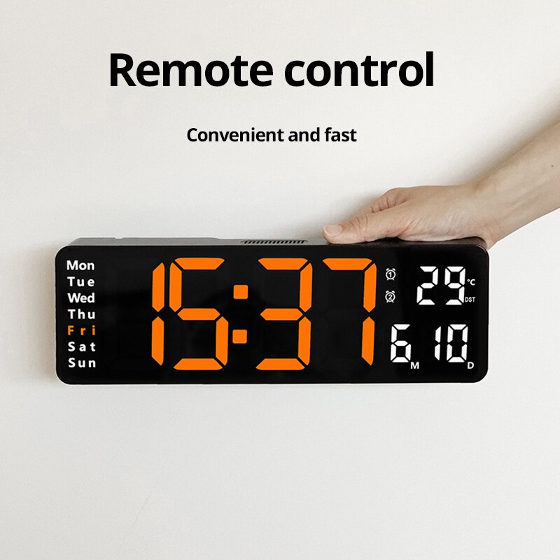 Large LED Digital Wall Clock, Remote, Dual Alarm 13-inches-orange by Smart Deals Picks