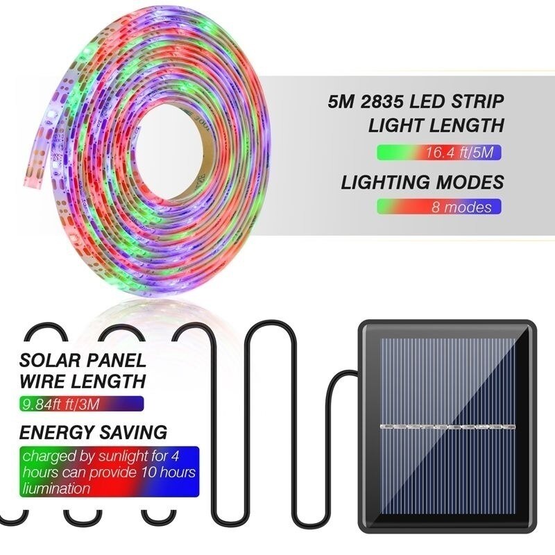 Outdoor Solar RGB LED Light Strip, 5 m IP65 by Smart Deals Picks