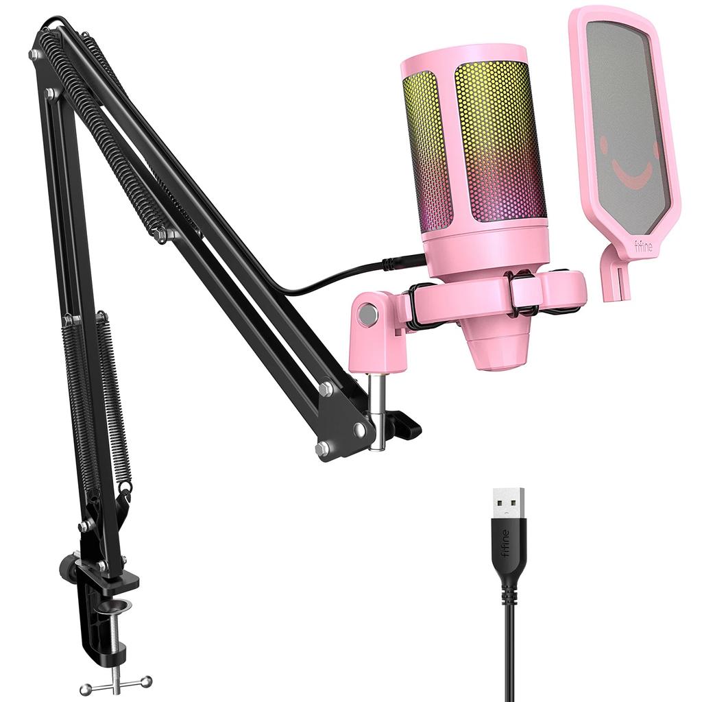 RGB USB Gaming Mic Kit with Boom Arm Stand pink by Smart Deals Picks
