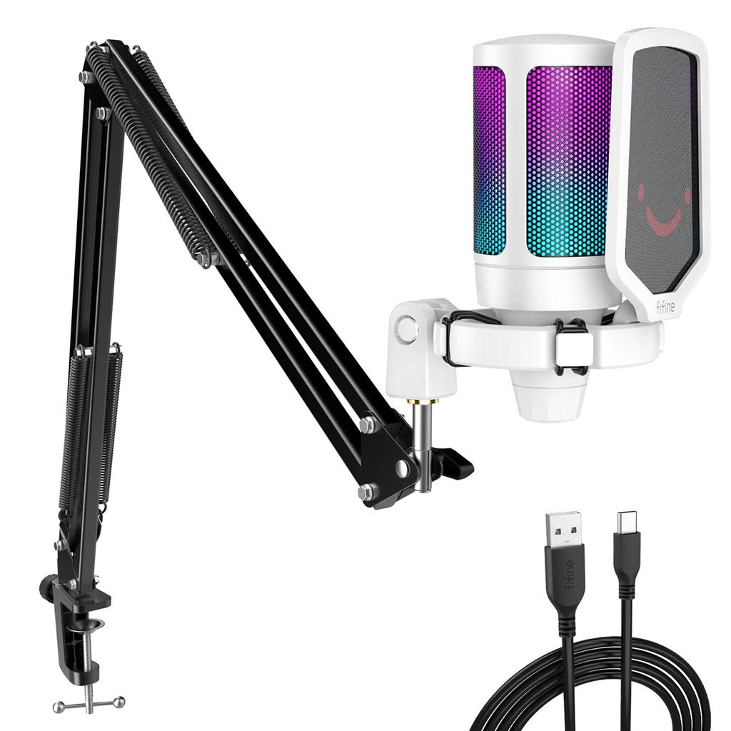 RGB USB Gaming Mic Kit with Boom Arm Stand white by Smart Deals Picks