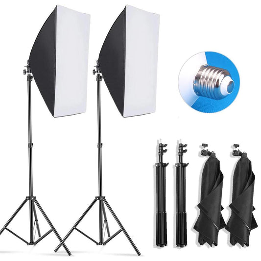 Softbox Lighting Kit with Tripod and E27 Continuous Bulb 160cm by Smart Deals Picks