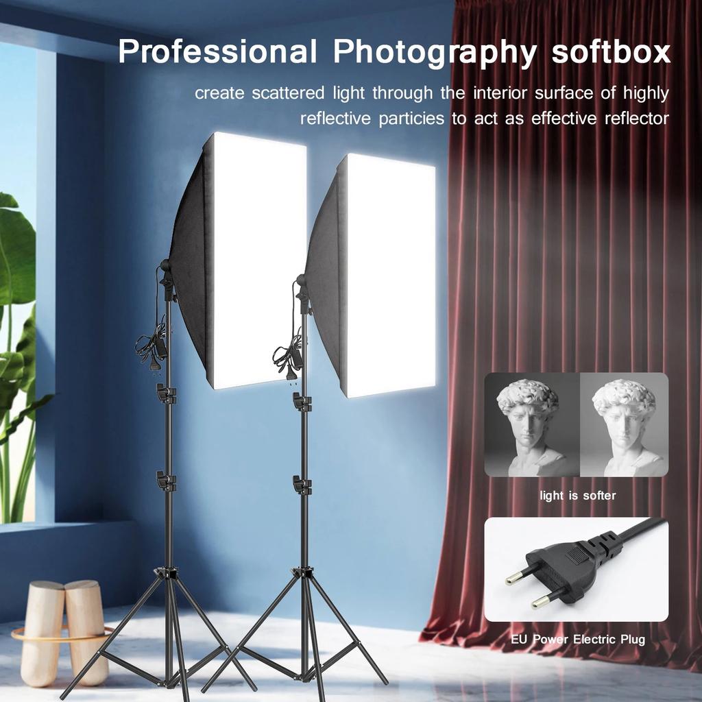 Softbox Lighting Kit with Tripod and E27 Continuous Bulb by Smart Deals Picks