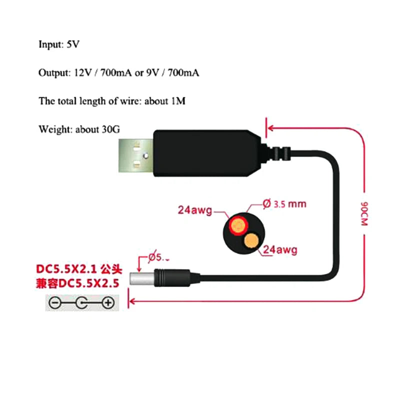 USB 5V to 9V/12V Step-Up Power Converter Cable by Smart Deals Picks