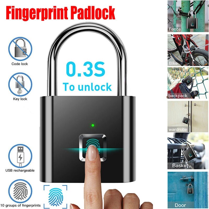 Waterproof Smart Fingerprint Padlock, Rechargeable by Smart Deals Picks