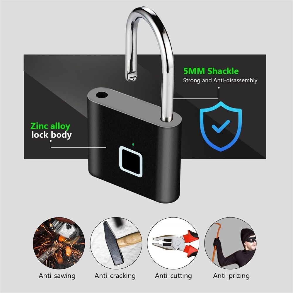 Waterproof Smart Fingerprint Padlock, Rechargeable by Smart Deals Picks