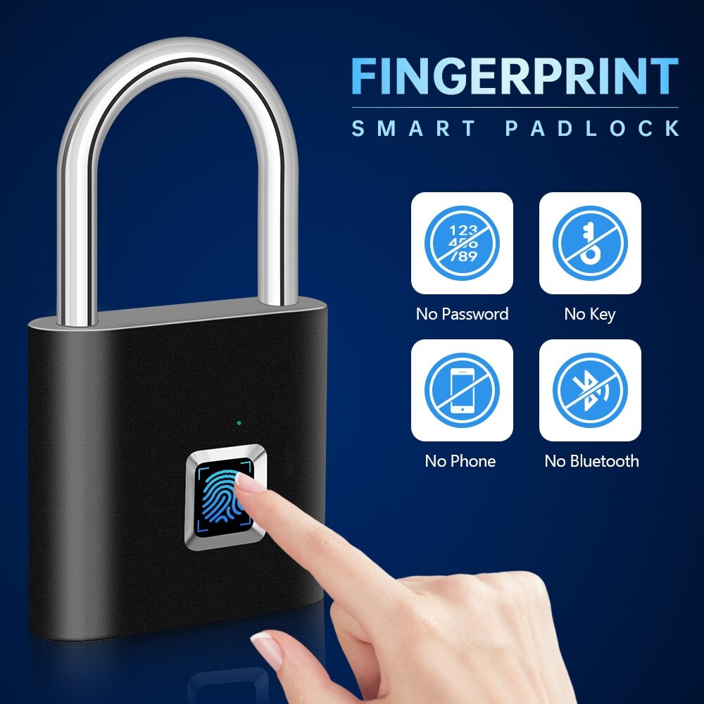 Waterproof Smart Fingerprint Padlock, Rechargeable by Smart Deals Picks