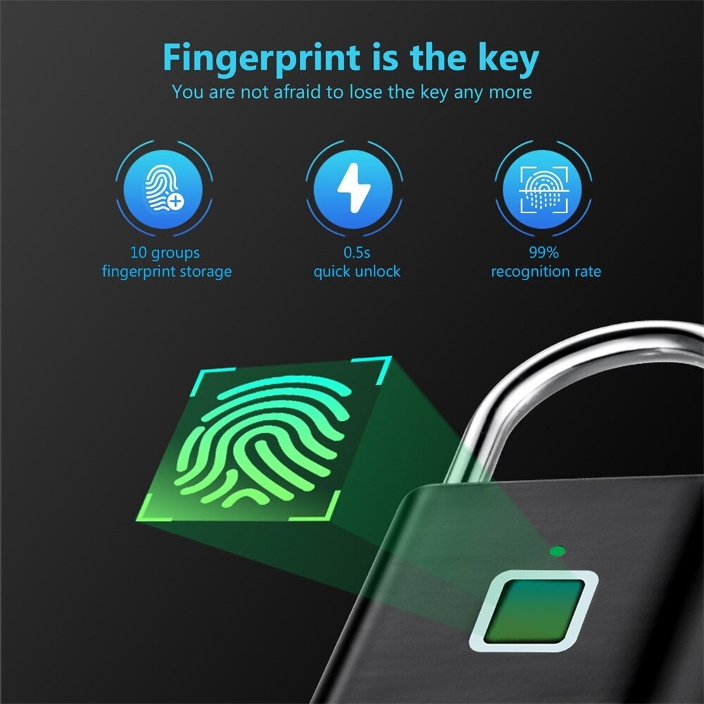 Waterproof Smart Fingerprint Padlock, Rechargeable by Smart Deals Picks