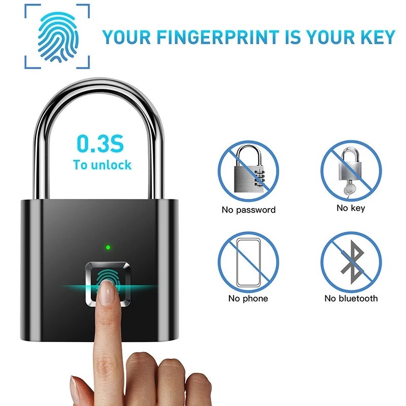 Waterproof Smart Fingerprint Padlock, Rechargeable by Smart Deals Picks