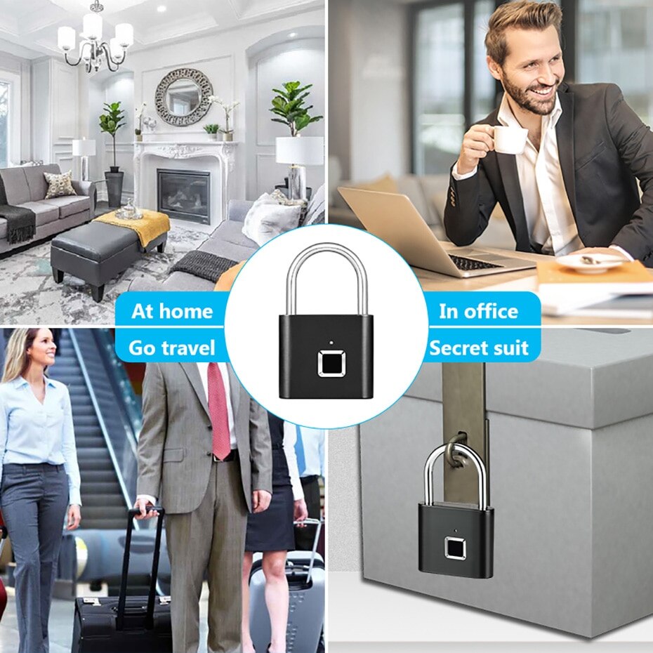 Waterproof Smart Fingerprint Padlock, Rechargeable by Smart Deals Picks