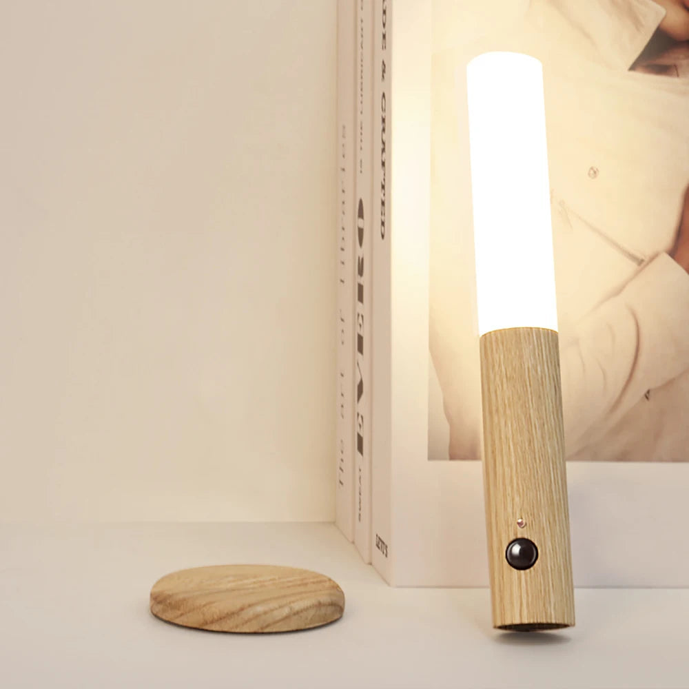 Wooden LED Night Light with PIR Motion Sensor, Rechargeable by Smart Deals Picks