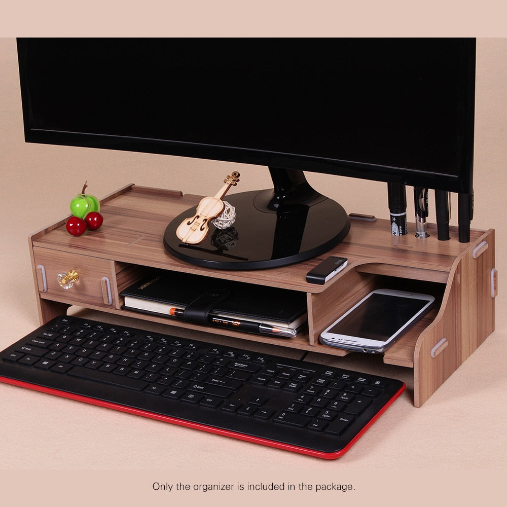 Wooden Monitor Riser with Organizer Drawer by Smart Deals Picks